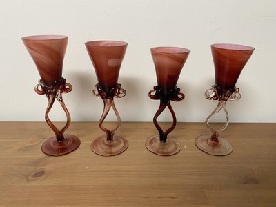 Set of 4 Krosno Red Double Twisted Stem Wine Glasses
