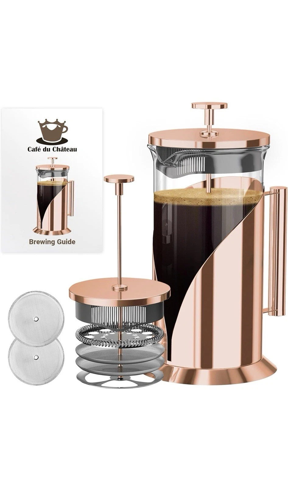 French Press Coffee Maker 34 oz, Rose Gold, Stainless Steel, Tea, Camping & Trav