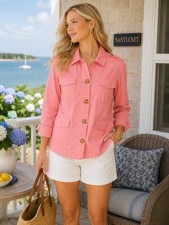 Talbots Pink Women's 100 Cotton Utility Field Jacket Large Button Front