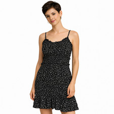 FASHION NOVA Sleeveless 2XL Dress Stretch Black White Adjustable Straps Ruffles