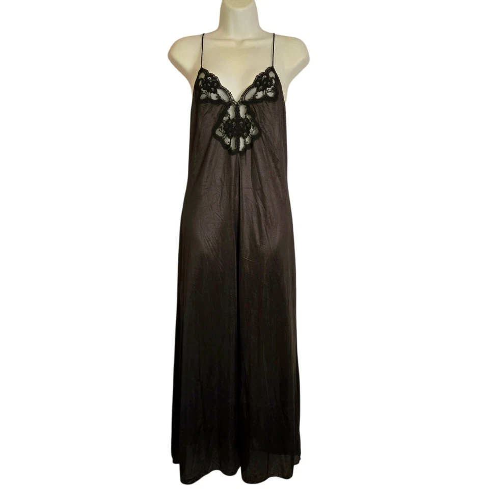 Vintage Val Mode Black Peignoir Set Lace Nylon Nightgown Robe Rare Lingerie Glam - Image 2 of 4