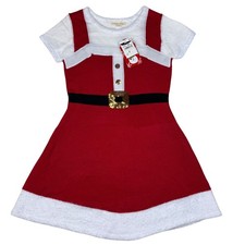 NEW Margaux Lexi Girl Red White Santa Dress Knit Sequins Belt Sz L 14 Holiday