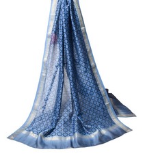 Sushila Vintage Blue Geometrical Dupatta Pure Cotton Silk Printed Long Stole