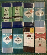 Lot 9 Vtg Sewing Bias Tape Seam Binding Mixed Wrights Majesty Percale Trimtex