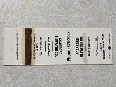 W168 Vintage Matchbook Cover Scarboro Elevator Company Steward Illinois IL
