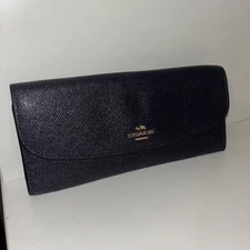 Coach Slim Pebbled Leather Envelope Wallet Black
