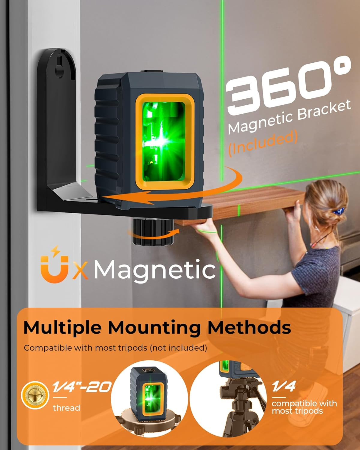 Laser Level,  CM-G01 Self-Leveling Green Cross Line Laser, 100Ft Range, 4 Bright