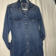GAP Women’s Denim Button Up Long Sleeve Denim Shirt Dress Buttons Collar Sz S 