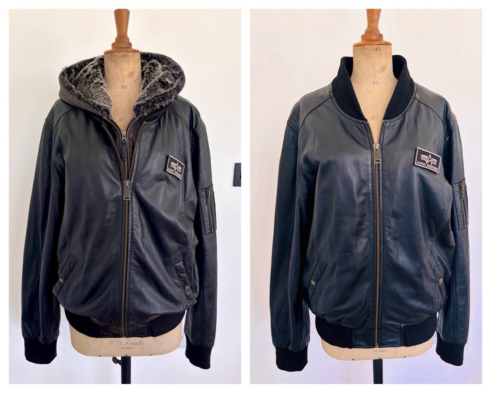 Alpha Industries MA-1 D-TEC Leather Jacket 193129/03 Black Bomber  Size XL