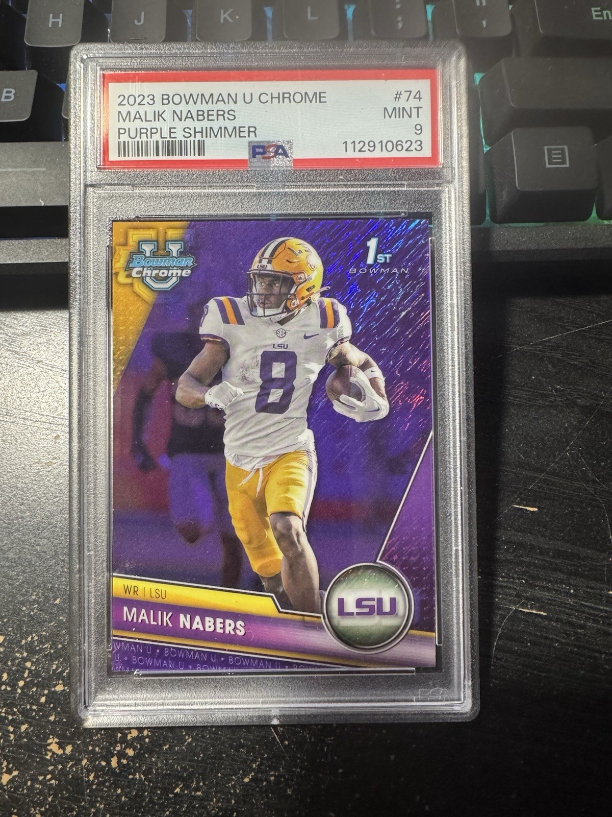 2023 Bowman Chrome U #74 Malik Nabers Purple Shimmer PSA9