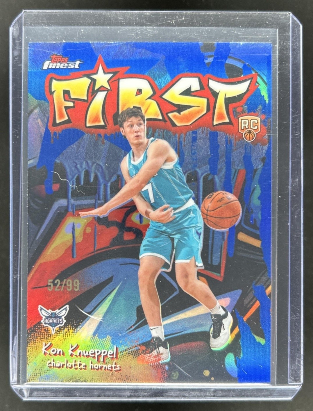 2025-26 Topps Finest Kon Knueppel First RC Blue Refractor Rookie #/99 Hornets