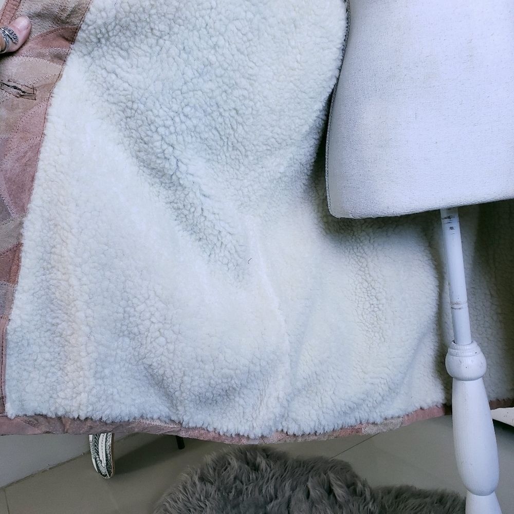 Leather Patchwork Shearling Lined Oversized Butto… - image 12