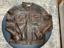 Gimo’s Italy Mens Brown Leather Motorcycle Jacket Size 52 (Large)-GREAT!