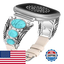 Minyee Leather Band Compatible Fitbit Versa 4/Versa 3/Sense 2/Sense Band Women