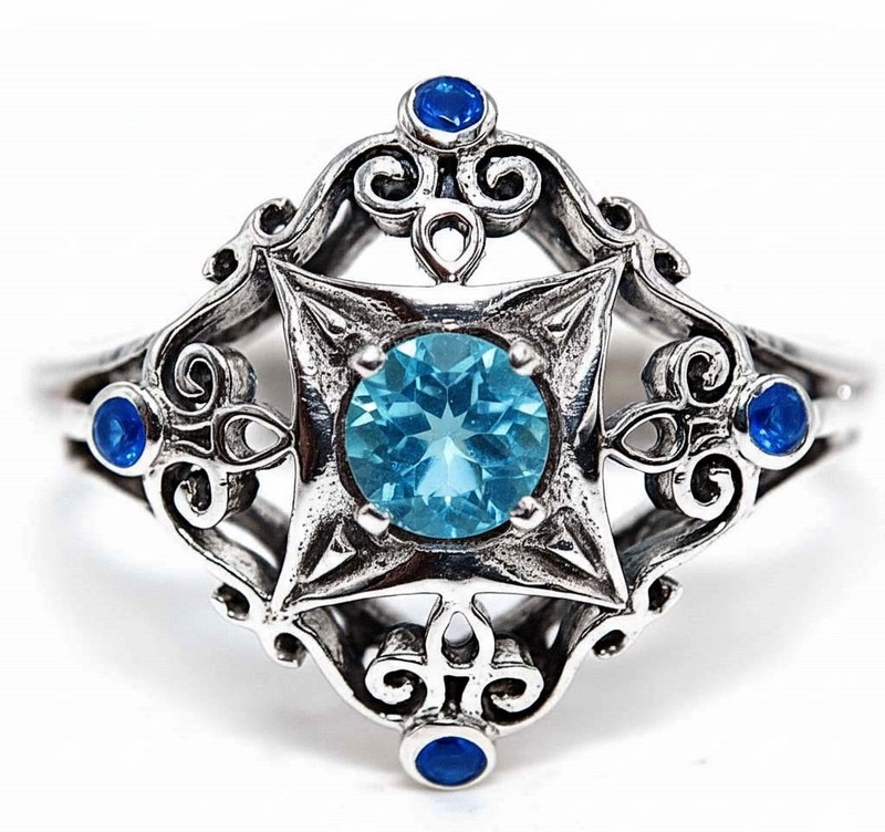 2CT Aquamarine 925 Sterling Silver Art Deco Ring Sz 7 F9-7