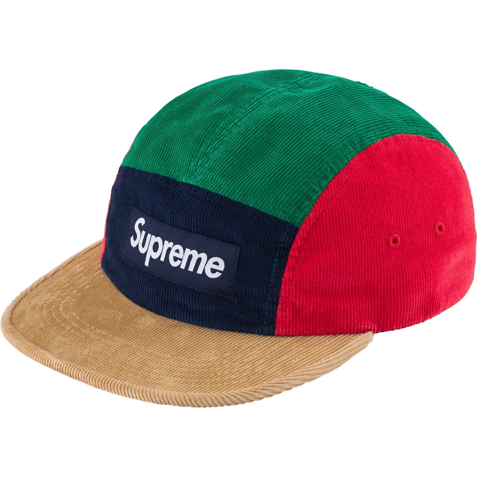 Casquette de camp Supreme Corduroy multicolore FW23 boîte bloc couleur logo casquette de camp