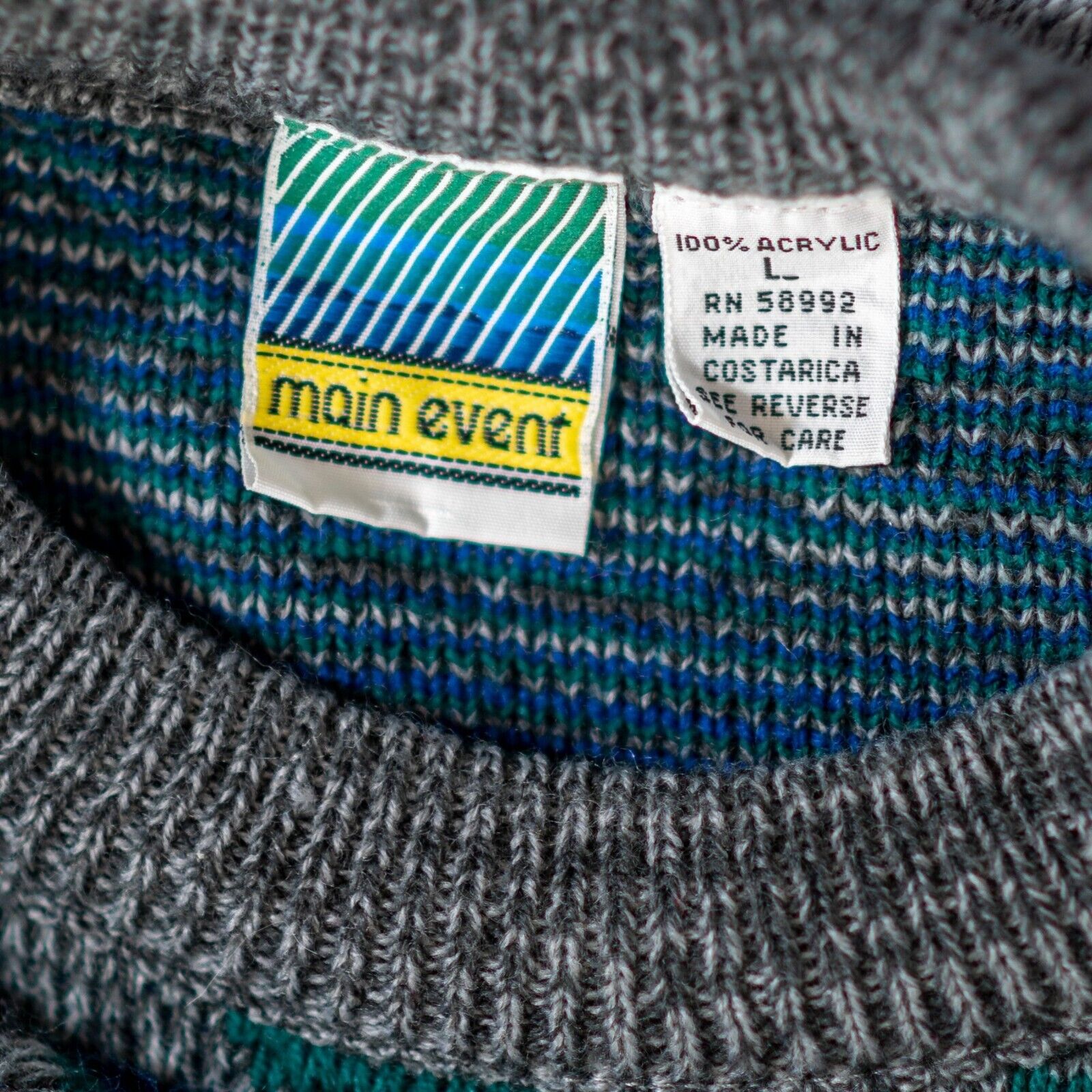 Vintage Blue, Grey, & Green Colorwork Knit Crew N… - image 3