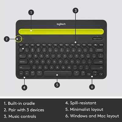Logitech K480 Bluetooth Wireless Mini Multi-Device Keyboard 920-006342