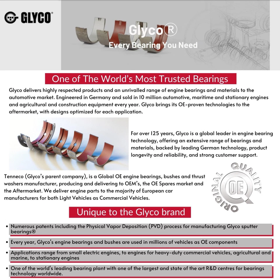 Conjunto de rolamentos principais Mercedes 190 D E C220 C230 SLK230 57,50mm 2º reparo OEM Glyco - Imagem 4 de 4