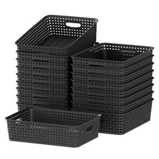 Plastic Woven Storage Basket, Plastic Shelf Basket with Dual Handles, 18 Packs
