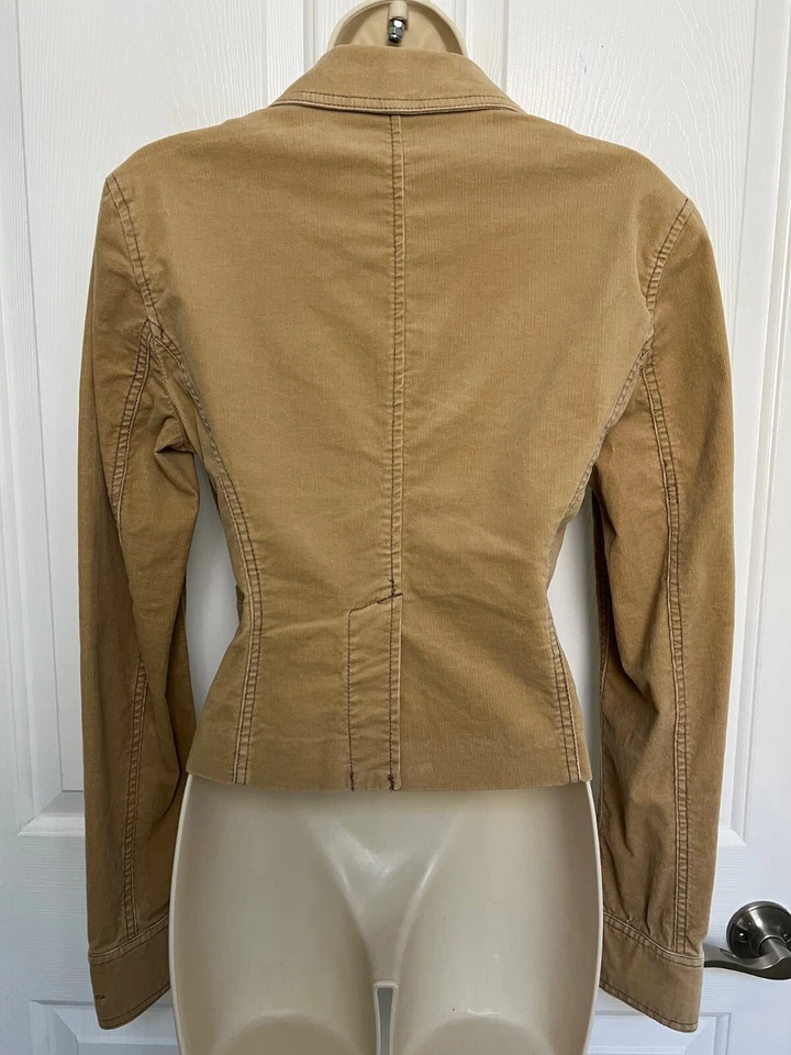 DKNY JEANS Chaqueta Blazer Recortada Beige Algodón Spandex Pana Talla M Foto 2 de 4