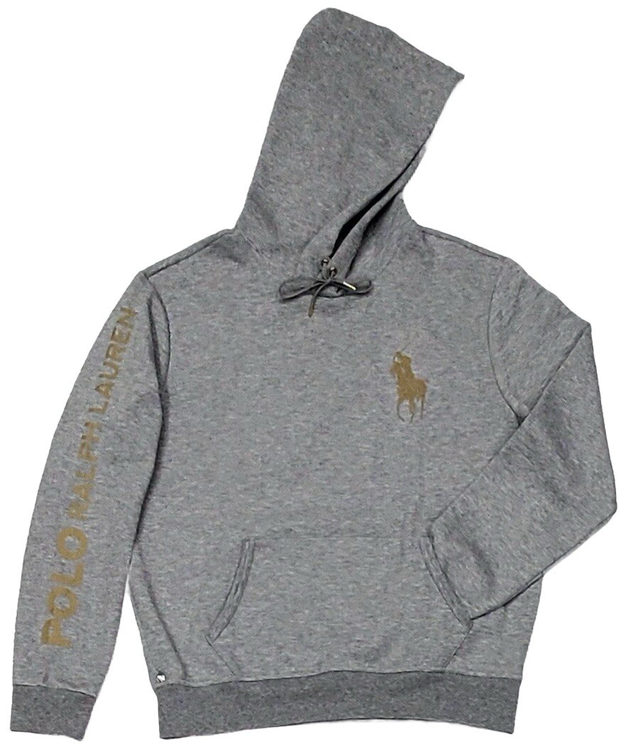 Felpa con cappuccio Polo Ralph Lauren Big Pony oro stampa riflettente nuova con etichette TAGLIA LARGE