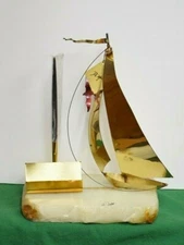 DeMott Nautical Brass Sailboat with Card/Pen holder - In excellent condition.