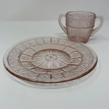 2 Pieces of Jeannette Doric Pansy Pretty Polly Depression Glass