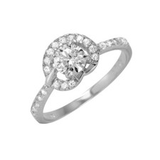 Sterling Silver CZ Stones Ladies Ring w/ 5mm 0.50 ct Round Cut Center CZ Stone