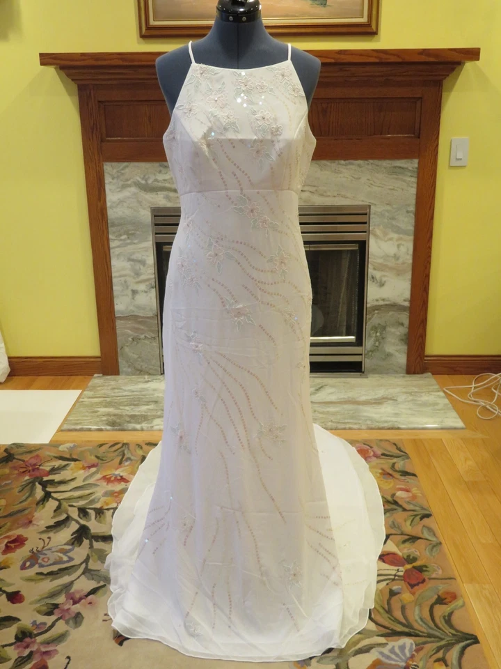 NUEVO Venus Vintage Vestido de Boda Vestido Tren FLORES PLAYA BRILLO ENVÍO GRATUITO WOW Foto 3 de 4