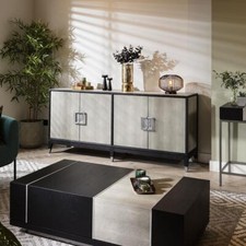 Designer Large 4 Door Sideboard Buffet Cabinet Shagreen Black Oak 193cm
