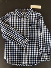 NWT Calvin Klein Jeans Boys 5 Blue Plaid Button-up Cotton Shirt