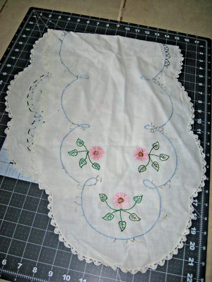 3 Vintage Hand Embroidered Dresser Scarves, Cotton