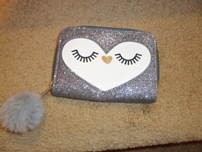 Gray Leather Sleeping Face Owl Glitter Coin Change Purse 