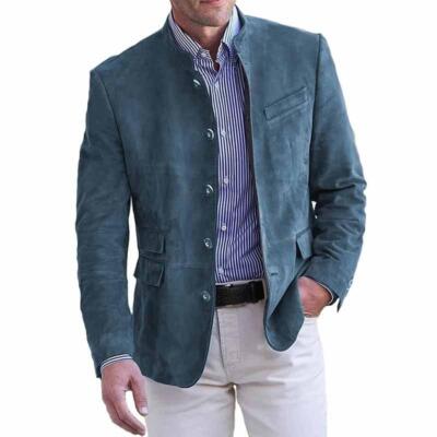 Stylish  Suede Leather Blazer Men Four Button Classic Coat Vintage Jacket