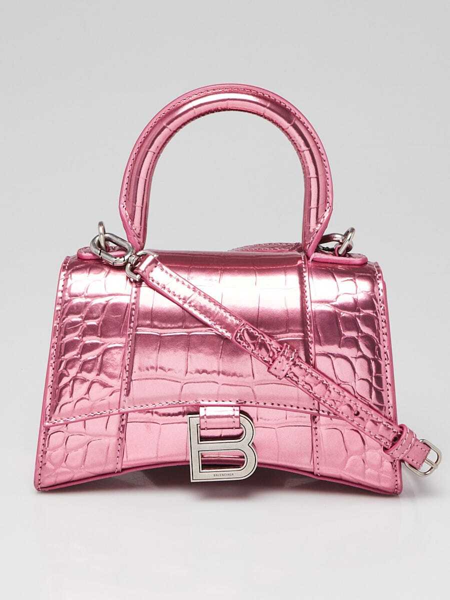 Balenciaga Pink Metallic Croc Embossed Patent Leather Balenciaga Pink Metallic Croc Embossed Patent Leather