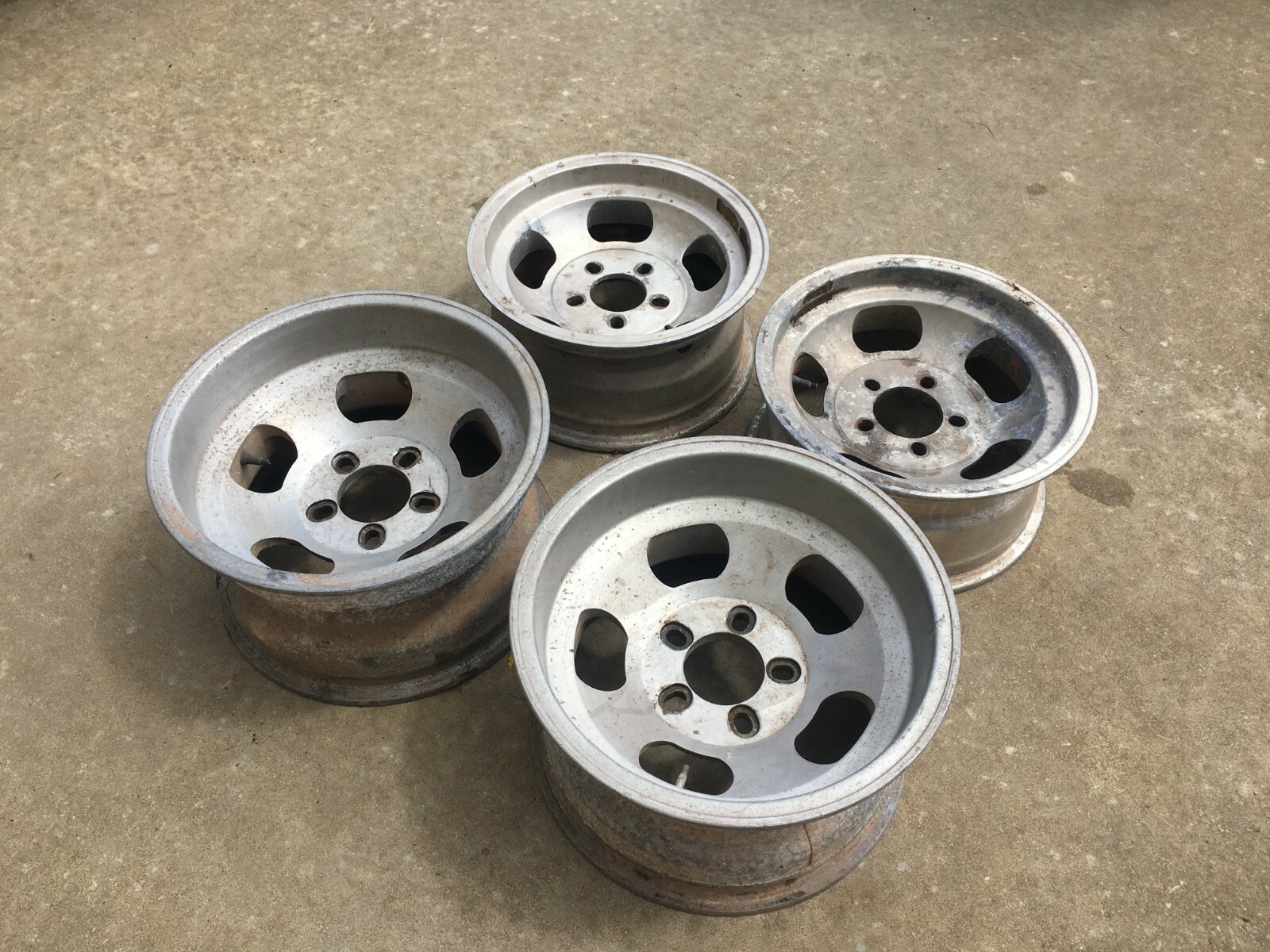 1970’s Aluminum Slot Mags Rims Wheels 15” Rears 14” Fronts Set of Four
