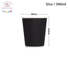 Disposable Black Ripple Cups Triple Wall Black Paper Coffee Cups Reusable Lids