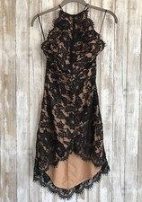 $158 Dream State Hi Low Black Nude Lace Tie Sleeveless Halter Dress S Small