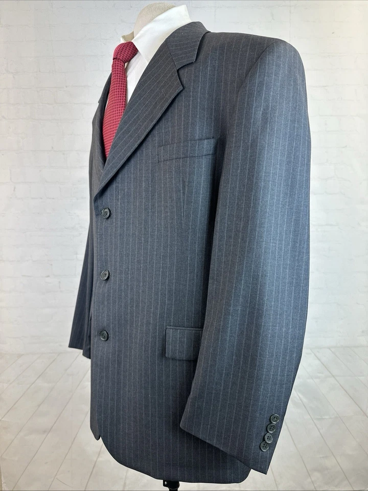 Traje Andrew Fezza Hombre 46L 37X30 Gris Oscuro Rayas Super 100s Lana $895 Foto 2 de 4