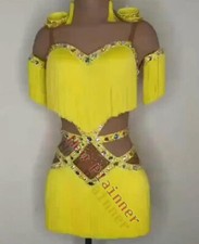 L2659 women ballroom Specialty Rhythm/ Latin dress UK 8 US 6 yellow fringes