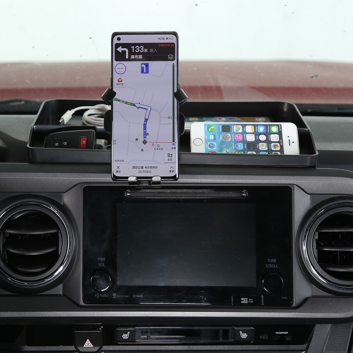 Dash Storage Box Tray & Phone Holder Mount Organizer For Toyota Tacoma 2016-2022