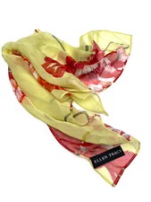 VTG Ellen Tracy Green With Red Flowers Sheer Silk Scarf 20  X 20  