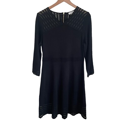 Calvin Klein Illusion-Stripe Fit & Flare Sweater Dress Black Womens Size  Large | eBay