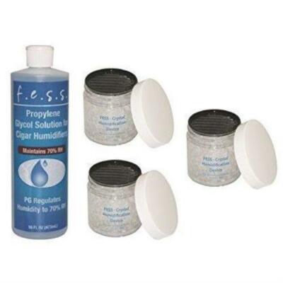 F.e.s.s Fess 16oz Propylene Glycol Humidor Solution with 3 Qty 4oz Cigar Crystal