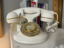 White Vintage French Style Rotary Push Button Phonemicrotel Phone Corp Model 964