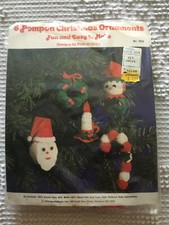 NOS Vtg 1978 Makes 5 Pompon Christmas Ornaments Kit Santa Elf Wreath Candle