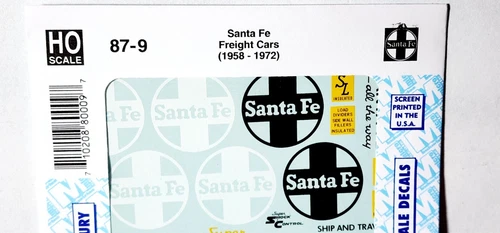 Santa Fe Railroad FREIGHT CARS 1958 - 1972 Microscale Decals 87-9 HO Scale - Picture 2 of 3