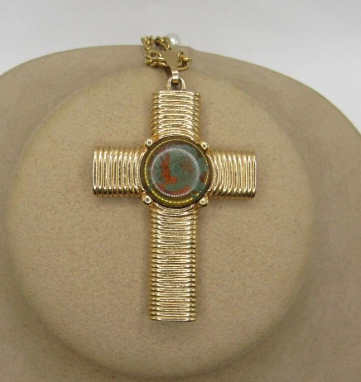 Jeane Dixon Cruz Tono Dorado con Diosa Doncella "Anillo de Estado de ánimo" Cadena de oro central Foto 2 de 4