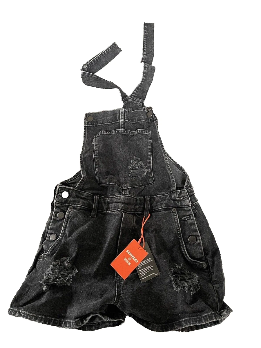 Superdry women s vintage dungaree shorts black size 8